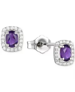 Серьги-Гвоздики с овальным венцом из стерлингового серебра с выращенными в лаборатории сапфирами (3/8 карата, tw) и выращенными в лаборатории белыми сапфирами (1/8 карата, tw) (также с другими драгоценными камнями) Macy'S, amethyst