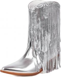 Женские ковбойские ботинки Roimaash Fashion Fringe до щиколотки, 311 Silver