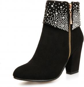 Женские модные ботильоны со стразами, с боковой молнией, на удобном массивном каблуке, блестящие, комфортные осенние и зимние ботинки для девушек CSRZPMG, Black Rhinestone Boots