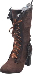 Женские осенние сапоги Ladmiple, высокие до колена, с широкой голенью, винтажные викторианские сапоги 70-х, на шнуровке, с средним конусообразным каблуком, вестерн-сапоги 2024, Brown