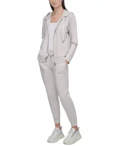 Спортивная женская худи с молнией спереди и длинными рукавами в двухцветном исполнении DKNY, коричневый/бежевый