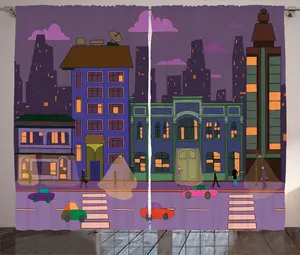 Шторы ABAKUHAUS Urban Art Rustic, город, архитектура, автомобили, универсальные, для гостиной, ленточные шторы с петлями и крючками, 280 x 225 см, фиолетовый и разноцветный Abakuhaus