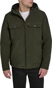 Мужское пальто Levi's Soft Shell с капюшоном (стандартные размеры, большие и высокие), Olive Waffle/Sherpa Lined