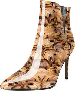 Женские ботильоны YODEKS с острым носком и высокими каблуками-стилет, удобные ботинки с вырезами и молнией сзади, короткие зимние ботильоны с V-образным вырезом, Patent Floral Brown