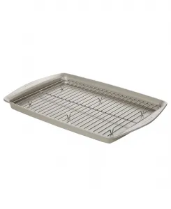 Большая антипригарная форма для выпечки печенья размером 33 x 48 см с решеткой для запекания Rachael Ray, серебряный