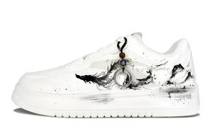 Мужские и женские скейтерские кеды Low top в черно-белом цвете с устойчивостью к истиранию, легкие и нескользящие ANTA, The dragon is spiritual