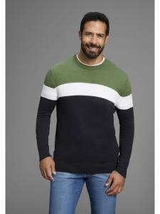 Зеленый полосатый свитер с круглым вырезом H.I.S.