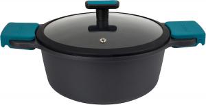 Arcos Serie Thera, антипригарная кастрюля, литой алюминий, для любой кухни, силиконовые ручки, энергосберегающая система, для посудомоечной машины, черный и синий (24 см / 4L)