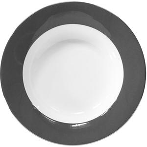 Тарелка для пасты Moments Ø 30 см, фарфор с платиновым ободком Fink, серый/белый