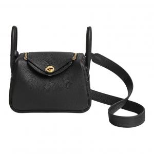 Кожаная портативная мини-сумка кроссбоди Lindy Clemence Bullock через плечо для женщин 89 Нуар черный HERMES