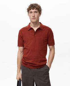 Мужская хлопковая рубашка-поло тонкой вязки MANGO, Burnt Orange