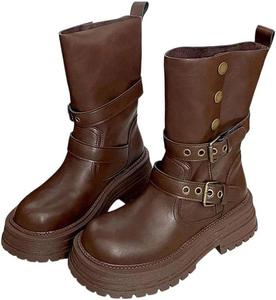 Женские ботфорты на платформе выше колена с пряжкой, винтажные, квадратный низкий каблук, длинные ботильоны, модная обувь Generic, V