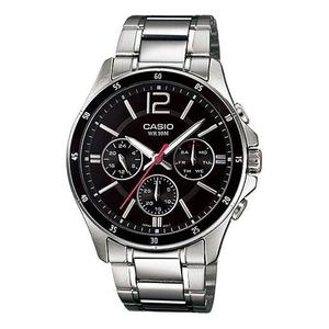 Часы CASIO Waterproof Stainless Steel Strap Quartz Mens Black Analog, черный