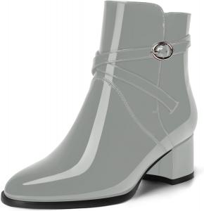 Женские ботильоны MOVINSTEPS для свиданий, с застежкой-баклей, регулируемым ремешком на щиколотку, круглым носком, массивным низким каблуком, высотой до щиколотки, каблук 2 дюйма, для холодной погоды, Grey