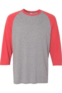 Бейсбольная футболка JERZEES Triblend с рукавами реглан и тремя четвертями, цвет oxford/ fiery red heather