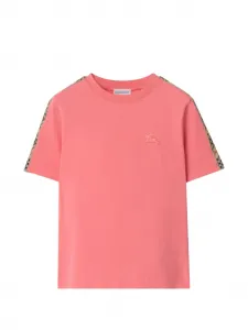 Хлопковая футболка с отделкой в клетку BURBERRY KIDS, розовый