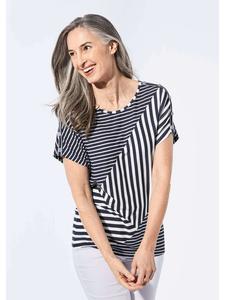 GOLDNER Короткий размер: Футболка с вырезом-лодочкой, темно-синего, белого и с узором