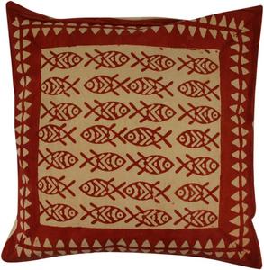 Чехол на подушку блочный принт, декоративный чехол на подушку, чехол на подушку этнический, традиционное производство - узор 26, красный, хлопок, размер: 40*40 см Guru-Shop