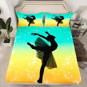 Erosebridal Комплект постельного белья Ballet Dancer с градиентом зеленого и желтого, пастельный омбре с блестками, балетный декор, Multi 24