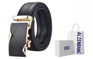 Кожаный ремень мужской 3,5 см ALIEN BANG, пряжка черное золото, подарочная коробка