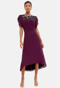 Платье-Миди с короткими рукавами и декоративными вырезами, укороченное, для невысоких девушек. Lipsy, Burgundy Red