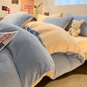 Yalu Пододеяльник 200x230 см из молочного вельвета, флисовая подкладка, утепленный, цвета Baby Blue + Milkshake Yellow