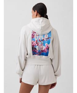 (W) Винтажная мягкая махровая ткань французского махрового трикотажа SAKURA с логотипом GAP, объемная толстовка на молнии.