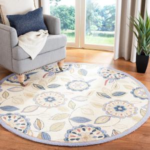 Ковер SAFAVIEH, 122 x 122 см, Chelsea Collection, круглый, Ivory & Blue, ручное плетение, французский кантри из шерсти, идеален для помещений с высокой проходимостью в гостиной, спальне (HK179A)