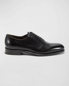 Мужские цельнокроенные кожаные туфли на шнуровке Angiolo Tramezza Ferragamo, цвет Black