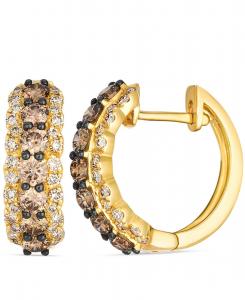 Серьги с бриллиантами телесного цвета (0,38 карата) и шоколадного цвета (0,97 карата) в оправе из медового золота 14 карат Le Vian, Yellow Gold