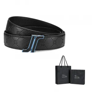 JAGUAR Мужской кожаный ремень из коровьей кожи черный шириной 3.4 см, Black