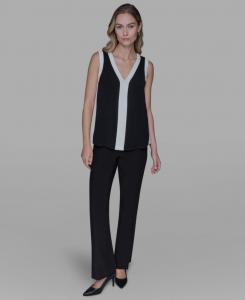 Женская контрастная блузка без рукавов с V-образным вырезом KARL LAGERFELD PARIS, Black/Soft White