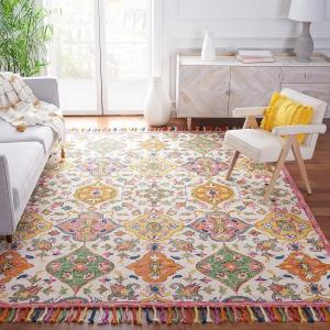 Ковер SAFAVIEH, 183 x 183 см, Blossom Collection, Ivory & Multi, ручная работа, шерсть, кисти, идеален для помещений с высокой проходимостью в гостиной, спальне (BLM456A)