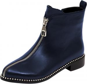 Женские ботильоны FOWT с круглым носком, заклепками, короткие ботинки, массивный низкий каблук, боковая молния, повседневная обувь, размер 4-16 США, Navy