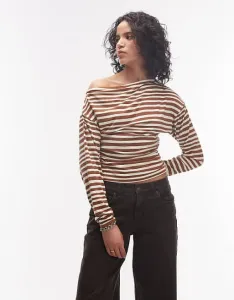 Коричнево-кремовый топ с длинными рукавами и завязками на завязках ASOS DESIGN