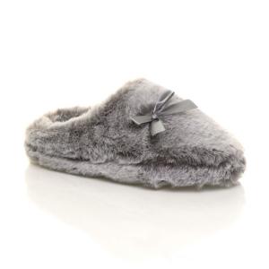 Пушистые тапочки-мюли на плоском каблуке AJVANI, серый