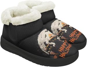 Женские и мужские зимние ботинки Forchrinse на Хэллоуин с меховой подкладкой, модные теплые ботильоны, Halloween Black Cat Print