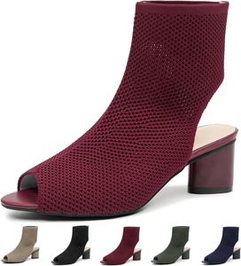 Женские вязаные сандалии с открытым носком на массивном каблуке, с ремешком сзади, модные открытые с зауженным носком, без застежки, на низком каблуке, летние, удобные, дышащие, повседневные ботильоны-носки OXNEUHG, Red