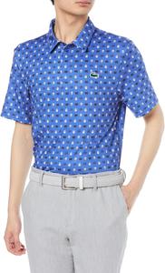 Мужская рубашка-поло для гольфа LACOSTE Защита от УФ-излучения, минималистичный принт по всей поверхности, скрытая передняя часть, сверхбыстрая сушка, синий