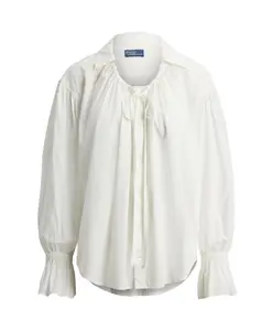 Блузка с длинными рукавами и завязками Ralph Lauren, белый