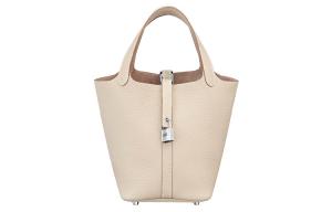 Hermes Женская кожаная сумка-корзина Picotin Lock Clemence Bullock, сумка-ведро, дамская сумочка, размер 10, цвет «молочный коктейль», белый