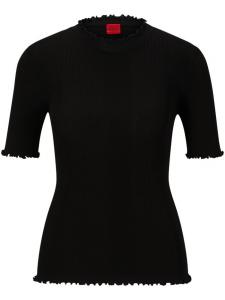 HUGO топ в рубчик с оборками, черный