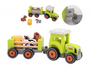 Деревянный трактор с прицепом и животными JOUECO