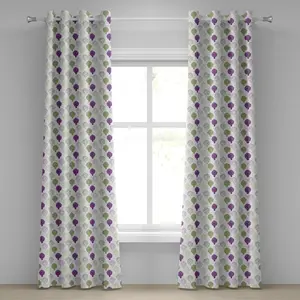 Шторы на люверсах ABAKUHAUS Артишок, эскизный рисунок, нарисованный вручную, с изображением экзотических, вкусных и полезных для здоровья продуктов, декоративные двухпанельные шторы на окно, 280 см x 260 см, салатовый и фиолетовый цвета Abakuhaus