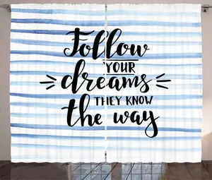 Вдохновляющая штора в деревенском стиле ABAKUHAUS, каллиграфия на полоске, присборенная штора из тесьмы для спальни с петлями и крючками, 280 x 245 см, бледно-голубой с белым Abakuhaus