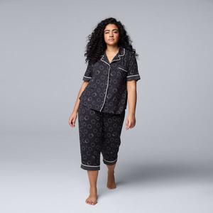 Уютный комплект пижамы с коротким рукавом и отложным воротником и капри для полных Simply Vera Vera Wang, цвет black circles