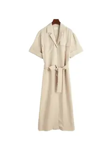 Миди-рубашка с пуговицами и поясом Gant, бежевый