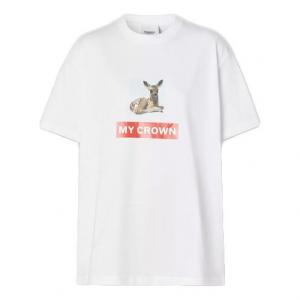 Футболка (WMNS) Burberry Deer Printing Cotton Loose Short Sleeve White, белый