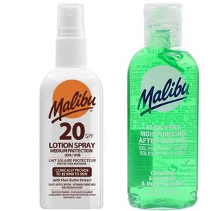 Водостойкий спрей Malibu SPF20 100 мл + Алоэ после загара 100 мл