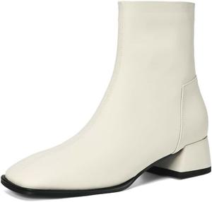 Женские ботильоны TinaCus из натуральной кожи ручной работы с боковой молнией, квадратным носком и низким блочным каблуком, Beige